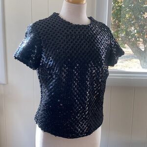 Vintage Sequin Structured Short Sleeve Top Blouse M/L